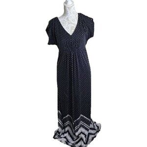 Soma Maxi Dress Black and Light Gray Cap Sleeve Party Casual Women's Medium